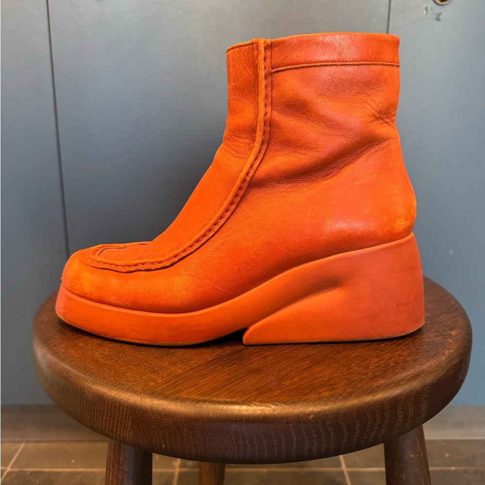 Camper Orange Leather Ankle Boots - Picture 3 of 7